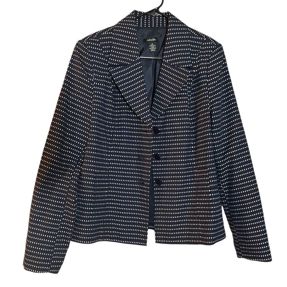 Rafaella Women polka dot work Blazer Collared Button down Nautical Blue White 16